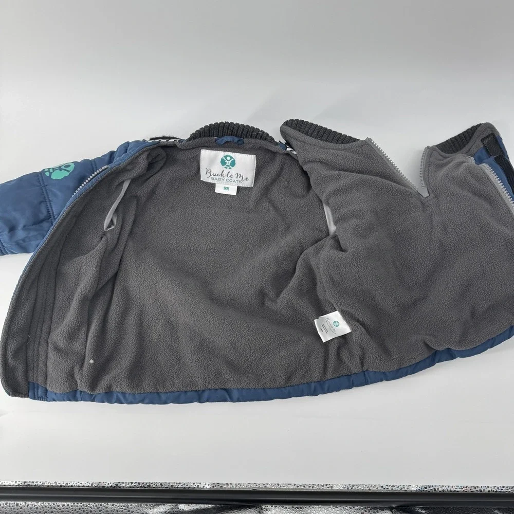 Buckle Me Baby Coats Car Seat Safe Puffer Jacket Navy Blue Fleece Lined 18M - Picture 5 of 7